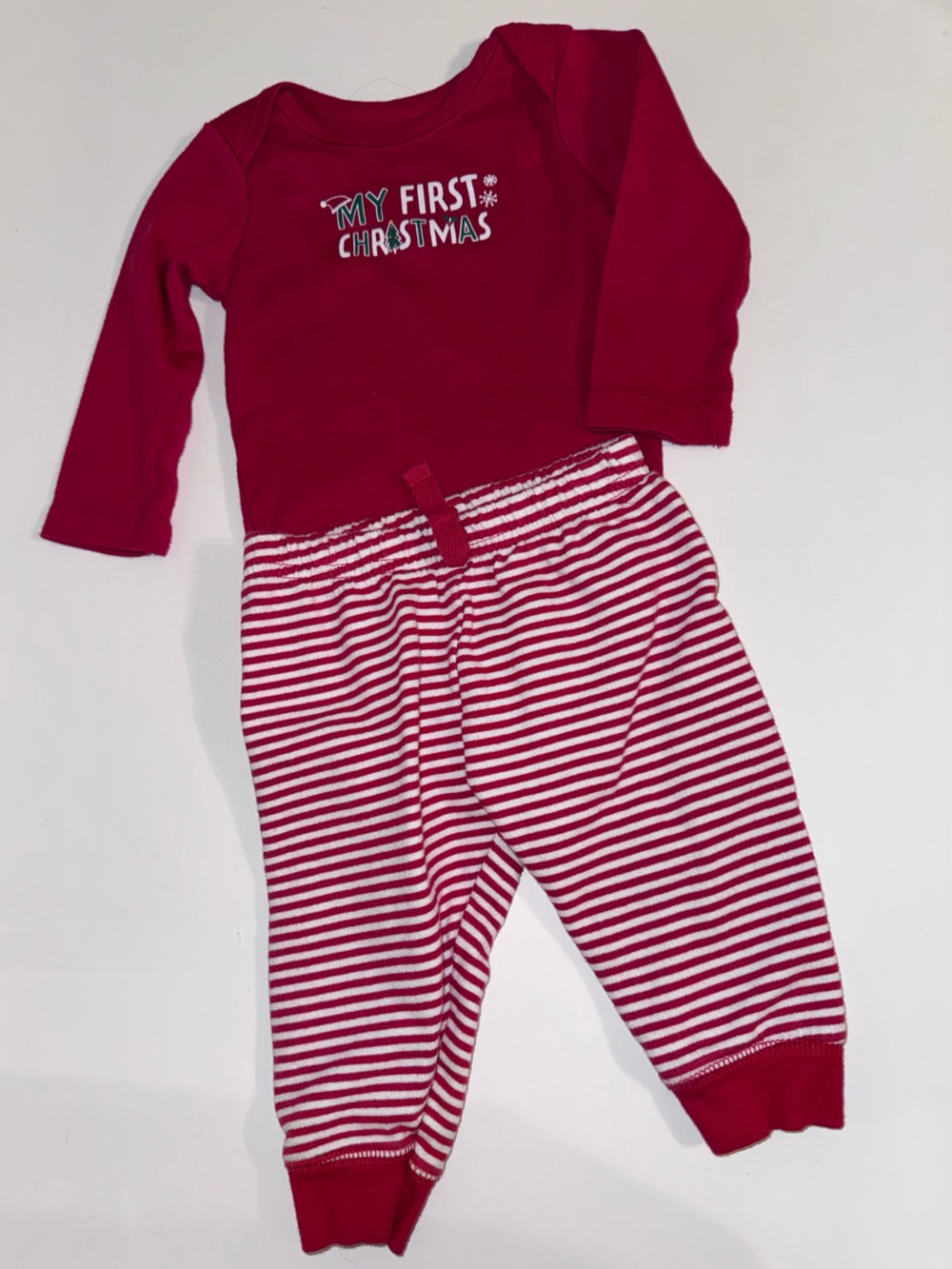 Bundles Baby Place Red Striped My First Christmas Bodysuit & Pants Set 3-6M
